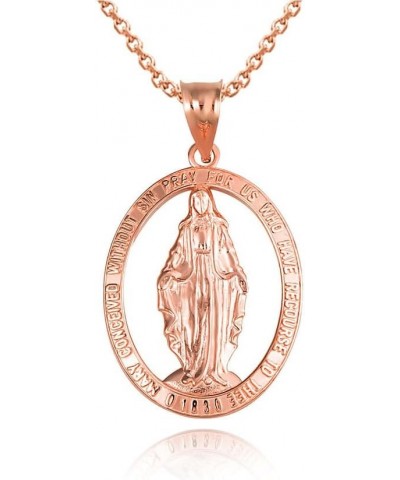 14K Yellow, White or Rose Gold 1-1/10" Miraculous Medal Of Blessed Virgin Mary Catholic Charm Pendant Necklace with Rolo Chai...