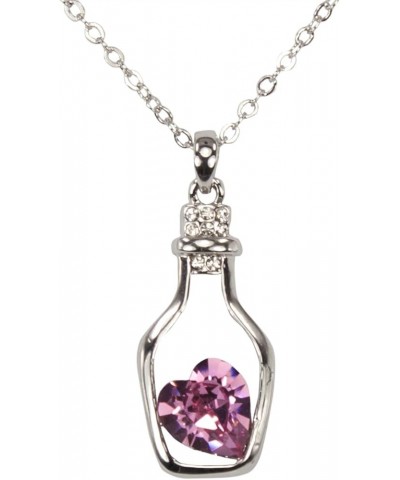 Wish Bottle Heart Crystal Rhodium Plated Necklace with Crystals from Swarovski Pink $17.48 Necklaces