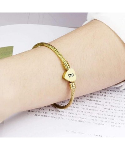 Women Girls Initial Letter Cuff Bracelet Love Heart Bracelet Gold Plated Alphabet Name Engraved Bangle Expandable Bracelets f...