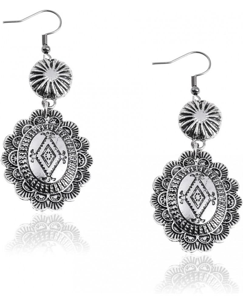 Rustic Couture's Western Earrings for Women Cowgirl Dangling Turquiose Concho Western Jewelry B1-Silver $8.62 Earrings