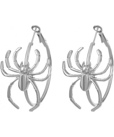 Gothic Spider Hoop Earrings Punk Black Insect Spider Earrings Large Circle Hoop Earrings for Halloween Pasilver $8.99 Earrings