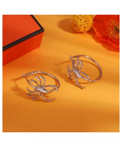 Gothic Spider Hoop Earrings Punk Black Insect Spider Earrings Large Circle Hoop Earrings for Halloween Pasilver $8.99 Earrings