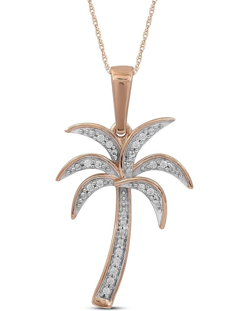 Sterling Silver 1/20ct TDW Diamond Palm Tree Fashion Pendant Necklace for Women(I-J, I2) Rose Gold $39.69 Necklaces