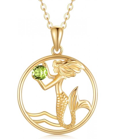 14K Gold Mermaid Pendant Necklace for Women Girls Fairytale Mermaid Necklace with 5A Cubic Zirconia Birthstone Gold Jewelry G...