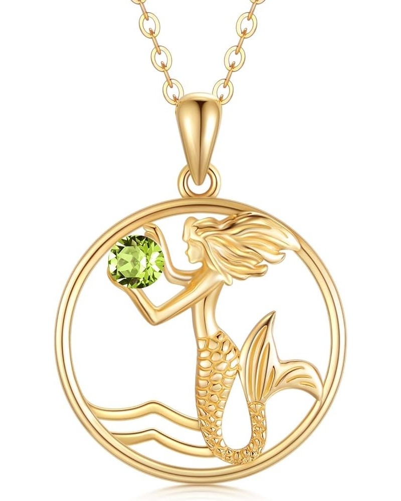 14K Gold Mermaid Pendant Necklace for Women Girls Fairytale Mermaid Necklace with 5A Cubic Zirconia Birthstone Gold Jewelry G...