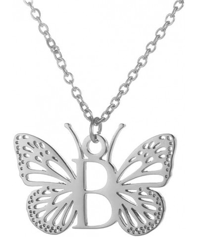 Women's Stainless Steel Butterfly Initial Necklace Alphabet Letter Monogram Statement Pendant Charm with Chain Silver B $9.15...