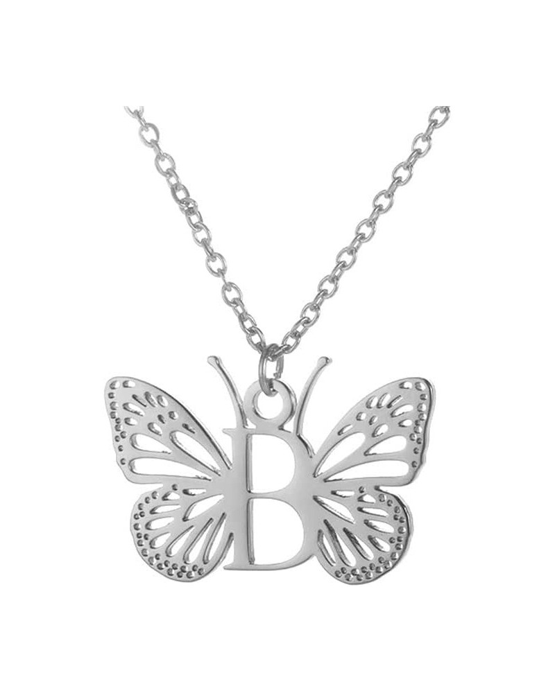 Women's Stainless Steel Butterfly Initial Necklace Alphabet Letter Monogram Statement Pendant Charm with Chain Silver B $9.15...