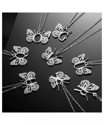 Women's Stainless Steel Butterfly Initial Necklace Alphabet Letter Monogram Statement Pendant Charm with Chain Silver B $9.15...