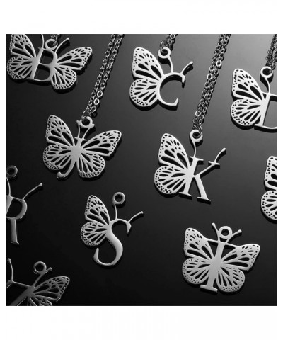 Women's Stainless Steel Butterfly Initial Necklace Alphabet Letter Monogram Statement Pendant Charm with Chain Silver B $9.15...