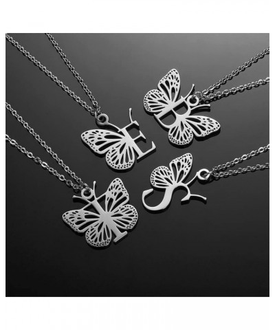 Women's Stainless Steel Butterfly Initial Necklace Alphabet Letter Monogram Statement Pendant Charm with Chain Silver B $9.15...