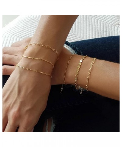 Dainty Gold Bracelets for Women 14k Gold Plated Layered Bracelets Paperclip Bracelets Delicate Satellite Bracelets Beads Bar ...