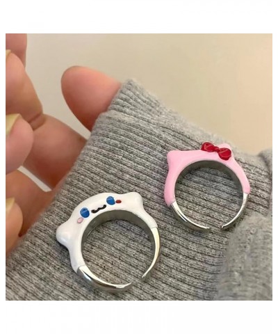 Cute Kitty Ring Set, Knuckle Rings for Women Trendy Cartoon Anime Adjustable Stainless Steel Rings Friendship Gifts Pink & Wh...