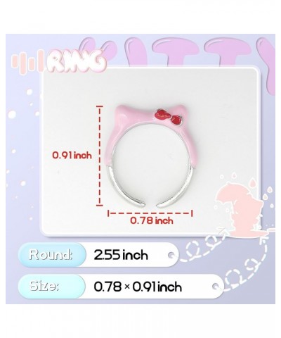 Cute Kitty Ring Set, Knuckle Rings for Women Trendy Cartoon Anime Adjustable Stainless Steel Rings Friendship Gifts Pink & Wh...