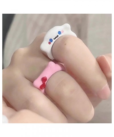 Cute Kitty Ring Set, Knuckle Rings for Women Trendy Cartoon Anime Adjustable Stainless Steel Rings Friendship Gifts Pink & Wh...