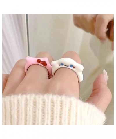 Cute Kitty Ring Set, Knuckle Rings for Women Trendy Cartoon Anime Adjustable Stainless Steel Rings Friendship Gifts Pink & Wh...