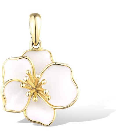 10K Solid Gold Enamel Flower Pendant Without Chain for Women Peony-White $52.50 Pendants