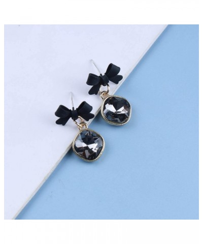 Boho Black Crystal Earrings Rhinestone Bow Stud Earring Square Gemstone Drop Earrings Vintage Black Dangle Bow Earrings Jewel...