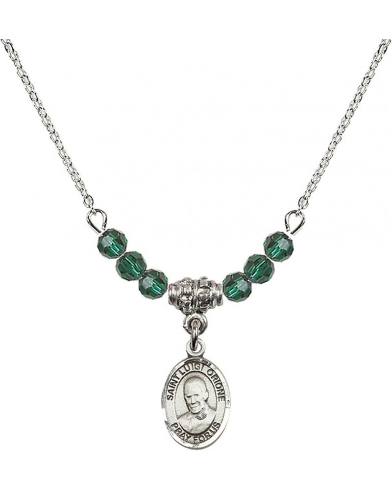 May Birth Month Bead Necklace with Catholic Patron Saint Petite Charm, 18 Inch Saint Luigi Orione $32.51 Necklaces