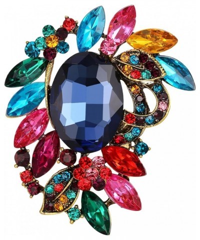 Women 's Elegant Stunning Crystal Rhinestone Marquise Leaf Oval Bouquet Brooch Pin for Party Prom Multicolor Antique-Gold-ton...