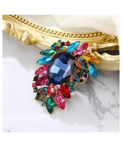 Women 's Elegant Stunning Crystal Rhinestone Marquise Leaf Oval Bouquet Brooch Pin for Party Prom Multicolor Antique-Gold-ton...