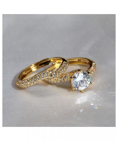 Couple Rings Matching Ring 1.5ct CZ Gold Plated Women Wedding Ring Sets for Him and Her Ring Sets Gold women size7 & men size...