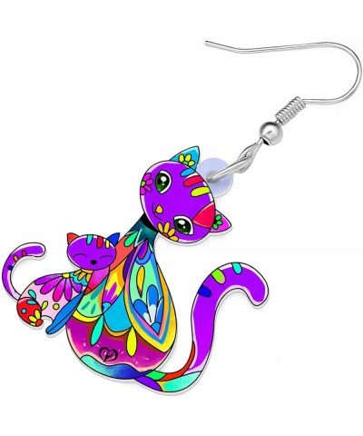 Acrylic Cat Hook Earrings for Women Girls Cute Colorful Cat Hypoallergenic Dangle Drop Earrings Animal Jewelry for Gifts Part...