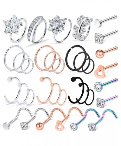 18G 20G Nose Rings Hoop Surgical Steel L-Shaped Nose Rings Studs Tragus Cartilage Helix Earrings Piercing Hoop 34pcs Mix Colo...