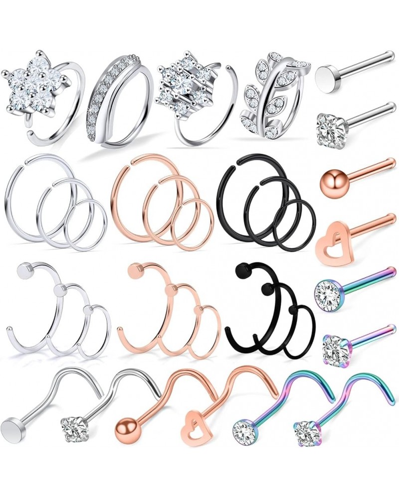 18G 20G Nose Rings Hoop Surgical Steel L-Shaped Nose Rings Studs Tragus Cartilage Helix Earrings Piercing Hoop 34pcs Mix Colo...