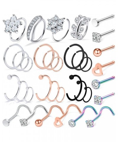 18G 20G Nose Rings Hoop Surgical Steel L-Shaped Nose Rings Studs Tragus Cartilage Helix Earrings Piercing Hoop 34pcs Mix Colo...