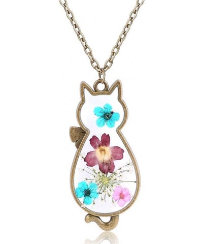 Multicolor Dried Flower Necklace for Women Cute Cat Pendant Necklace Pressed Flower Jewelry Necklace Nature Gifts for Women G...