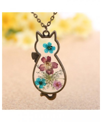 Multicolor Dried Flower Necklace for Women Cute Cat Pendant Necklace Pressed Flower Jewelry Necklace Nature Gifts for Women G...