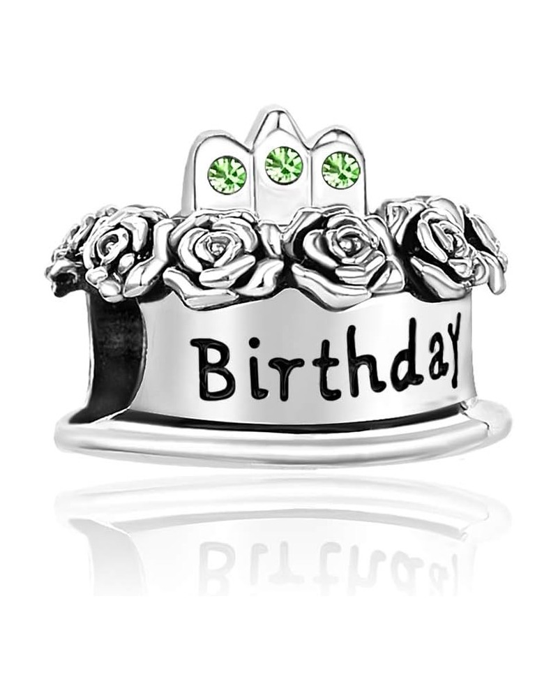 Happy Birthday Cake Bead Charm Bracelets Birthstone Crown Silver Roses Jewelry Charm Bracelet Friends Sister Daughter Grandda...