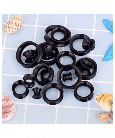 1/2/9 Pairs Black Thin Silicone Flexible Ear Skin Hollow Tunnels Plugs Piercing 8g-1 inch 1 pair 1/2"(12mm) $9.53 Body Jewelry