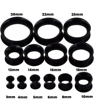 1/2/9 Pairs Black Thin Silicone Flexible Ear Skin Hollow Tunnels Plugs Piercing 8g-1 inch 1 pair 1/2"(12mm) $9.53 Body Jewelry