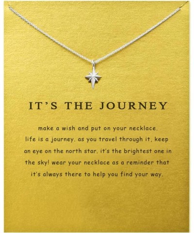 Friendship Compass Necklace Good Luck Butterfly Pendant Chain Necklace with Message Card Gift Card for Women Silver Star $6.4...