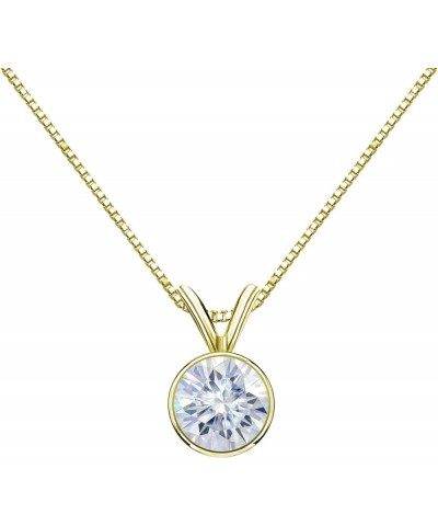 18K Gold Round Bezel-set Solitaire Moissanite Pendant Necklace (1/2 to 3 1/2ct TGW, White) 16 to 18-inch Yellow Gold 2.0 cara...