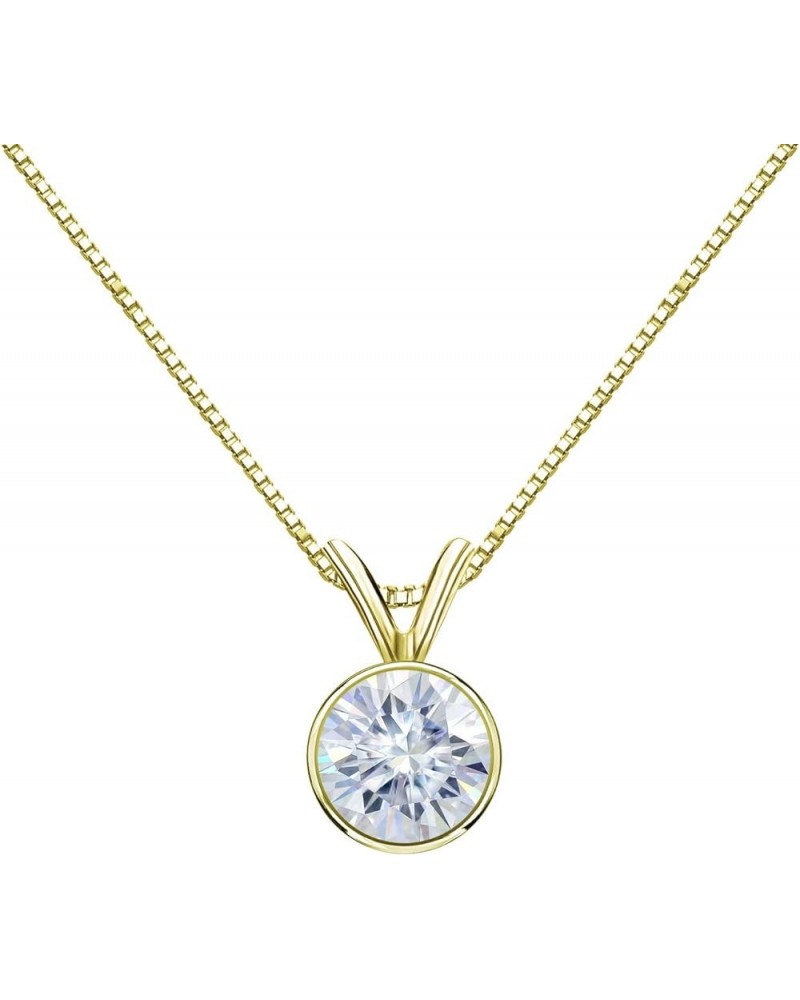 18K Gold Round Bezel-set Solitaire Moissanite Pendant Necklace (1/2 to 3 1/2ct TGW, White) 16 to 18-inch Yellow Gold 2.0 cara...