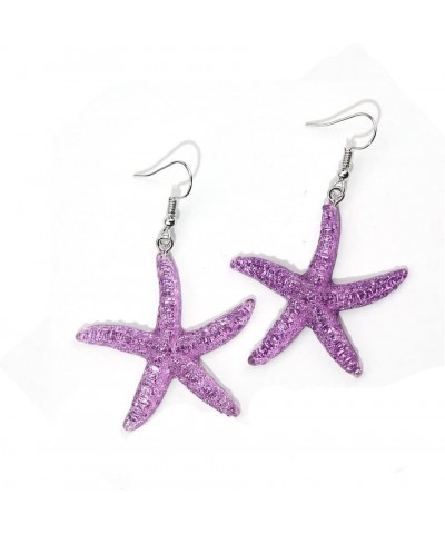 Colorful Starfish Dangle Earrings Resin Lightweight Boho Women Girls Earrings Sea Beach Dangling Statement Earrings Purple $6...