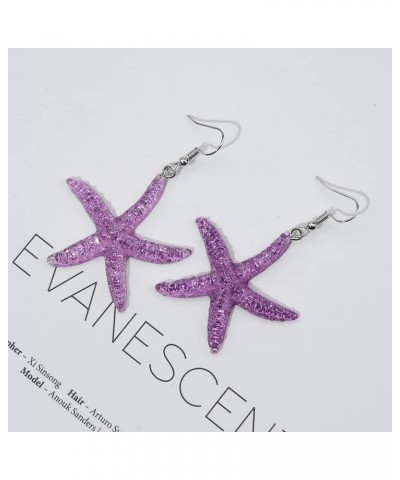 Colorful Starfish Dangle Earrings Resin Lightweight Boho Women Girls Earrings Sea Beach Dangling Statement Earrings Purple $6...