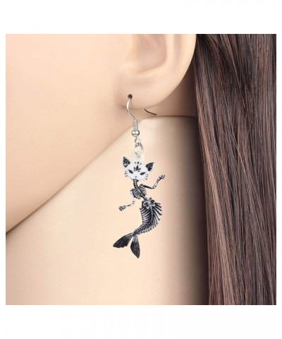 Halloween Black Mermaid Bones Skull Cat Earrings Acrylic Weird Cats Dangle Jewelry for Women Teens Girls Gifts Funky Decorati...