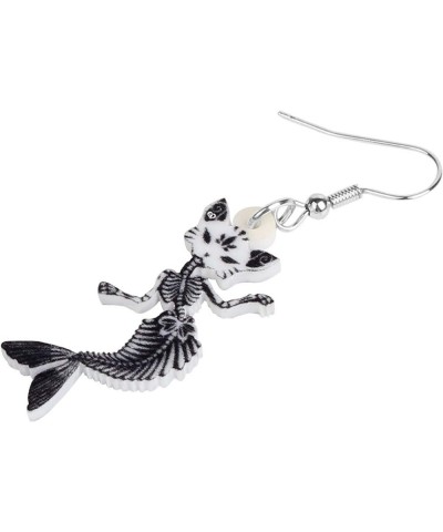 Halloween Black Mermaid Bones Skull Cat Earrings Acrylic Weird Cats Dangle Jewelry for Women Teens Girls Gifts Funky Decorati...