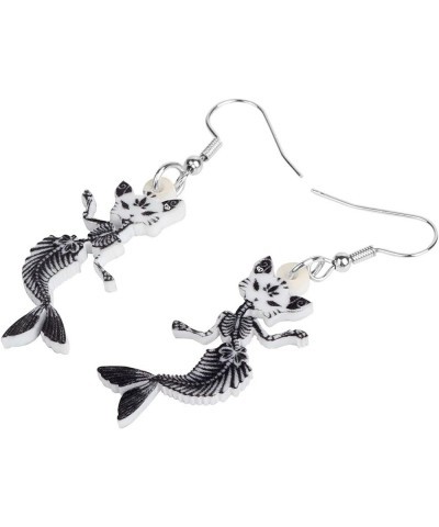 Halloween Black Mermaid Bones Skull Cat Earrings Acrylic Weird Cats Dangle Jewelry for Women Teens Girls Gifts Funky Decorati...