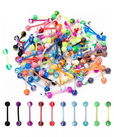 100Pcs 14G Acrylic Tongue Rings, Multi Color Assortment Flexible Tongue Rings Barbells Mix Piercing 100 Colors- Plastic Bar $...