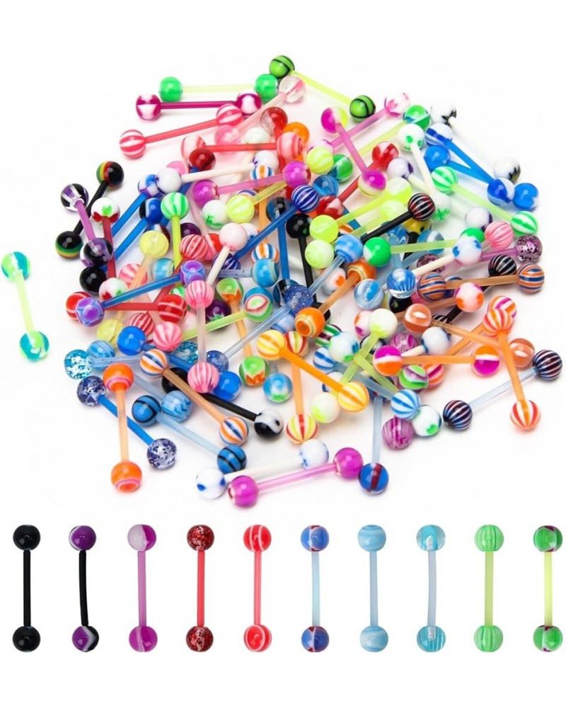 100Pcs 14G Acrylic Tongue Rings, Multi Color Assortment Flexible Tongue Rings Barbells Mix Piercing 100 Colors- Plastic Bar $...