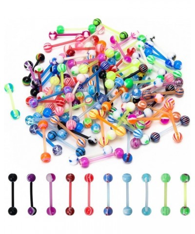 100Pcs 14G Acrylic Tongue Rings, Multi Color Assortment Flexible Tongue Rings Barbells Mix Piercing 100 Colors- Plastic Bar $...