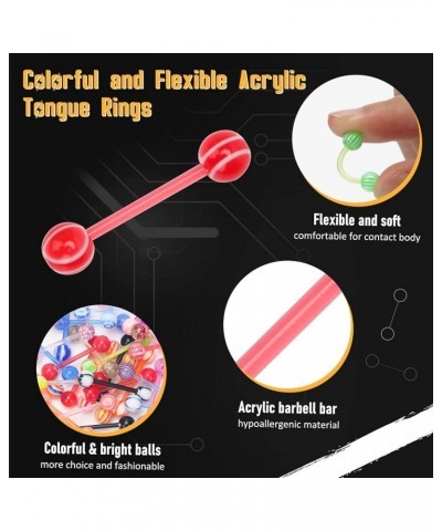 100Pcs 14G Acrylic Tongue Rings, Multi Color Assortment Flexible Tongue Rings Barbells Mix Piercing 100 Colors- Plastic Bar $...