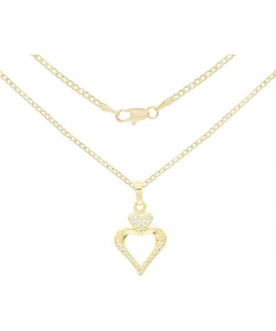 BEBERLINI Heart Cubic Zirconia Pendant 14K Gold Filled Box Rope Curb Chain Necklace Set CZ Charm Lobster Clasp Fashion Jewelr...