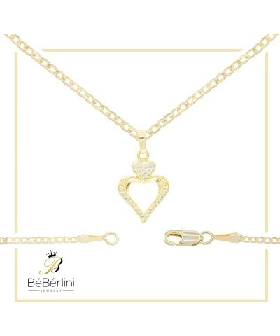 BEBERLINI Heart Cubic Zirconia Pendant 14K Gold Filled Box Rope Curb Chain Necklace Set CZ Charm Lobster Clasp Fashion Jewelr...