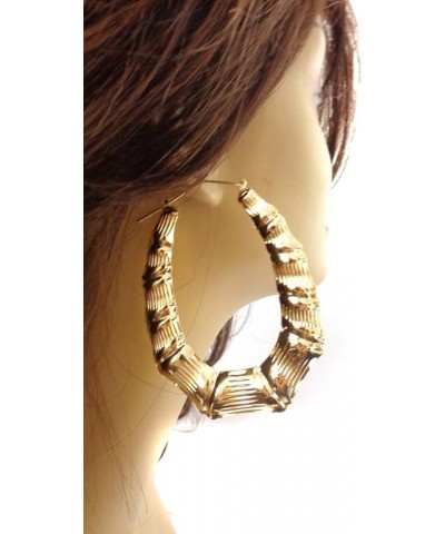 Large Hoop Earrings Bamboo Earrings Gold or Silver Tone Hip Hop Jewelry 3.5 in L gold $9.07 Earrings