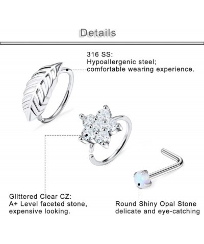 18G 20G Silver Nose Rings Studs 316L Surgical Steel Hypoallgenic Cubic Zirconia Nose Ring Stud Body Piercing Jewelry for Wome...